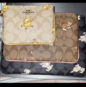 🐈🐶🐥RARE COACH Pouch Trio In Signature Canvas With Creature Print